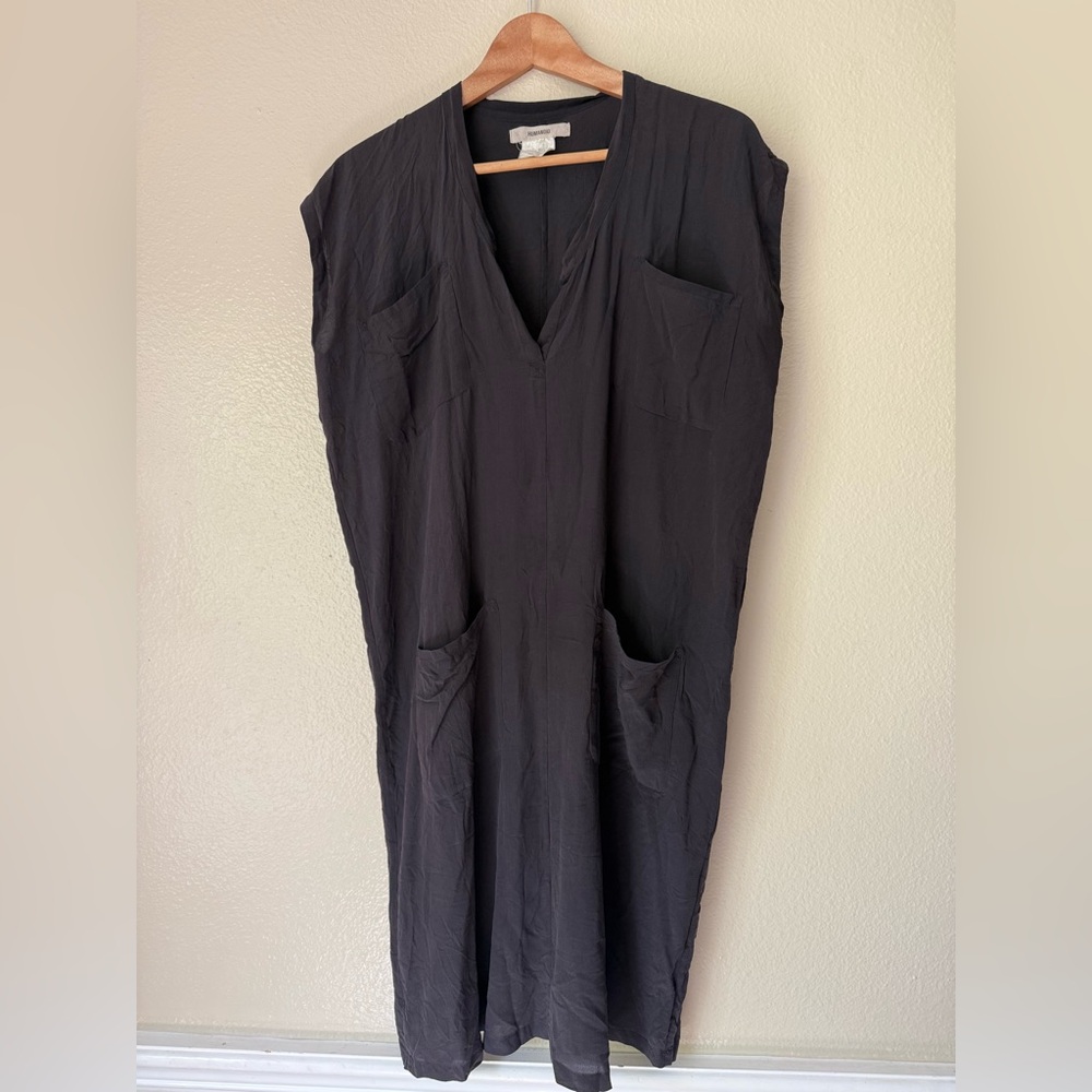 Humanoid Black Silk Dress With Front Pockets